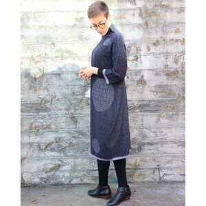 NWT XZY by Xiaoyan Lin Dark Gray 100% Pure Wool Abstract Modern Midi Dress NEW